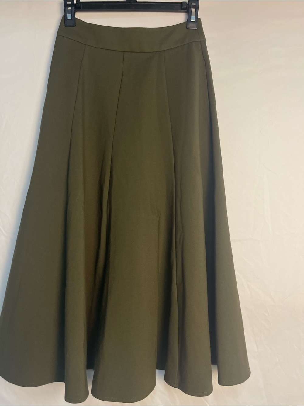 Love Bonito Olive Green A-Line Midi Skirt Size S High Waist Flowy minimalist